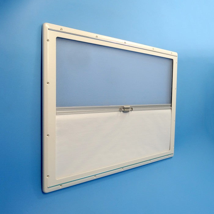 Seitz S4 Double Glazed Window With Screen & Blind - Silver Frame - 500 x 350mm
